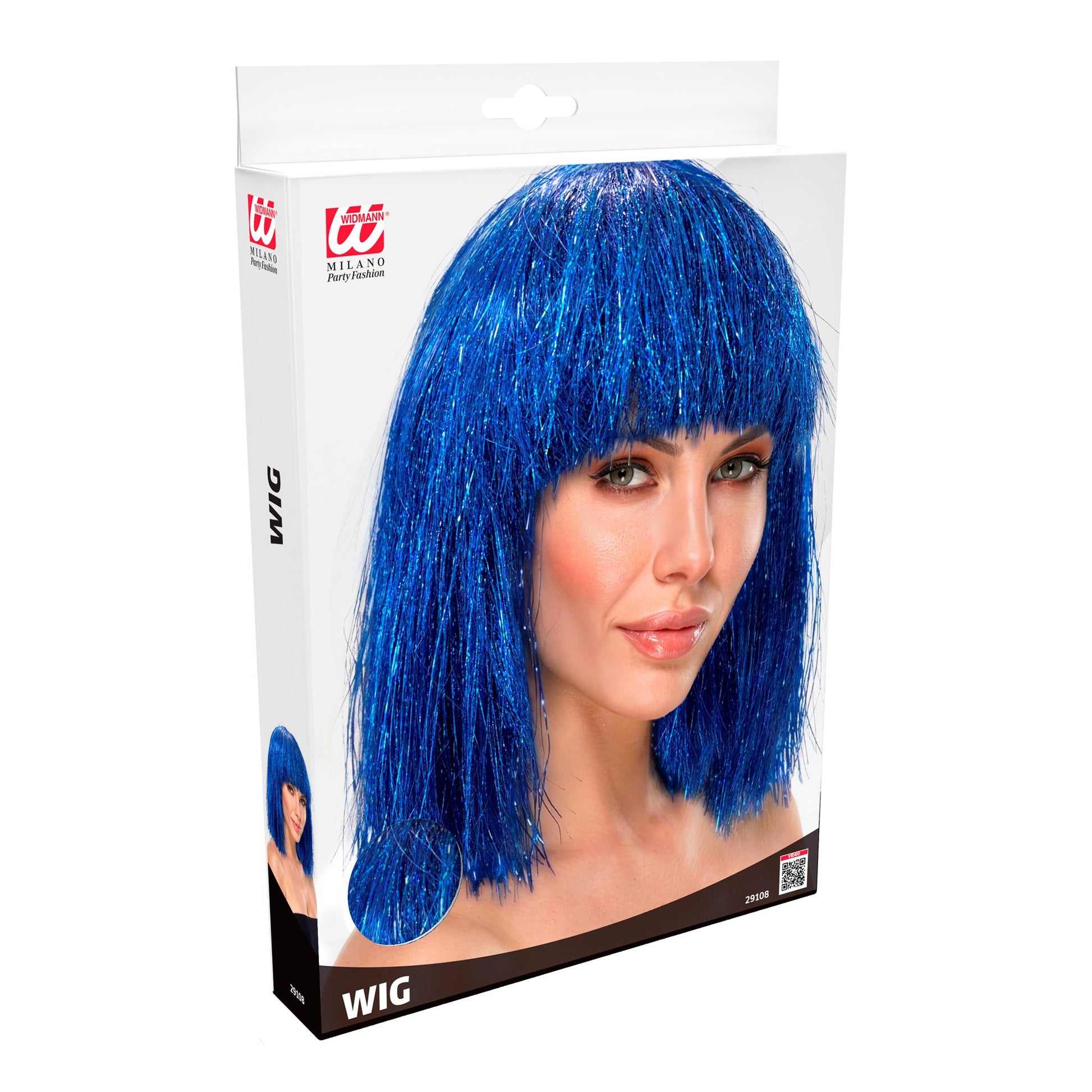 "BLAUE GLITZY PERÜCKE" in box – Detailansicht