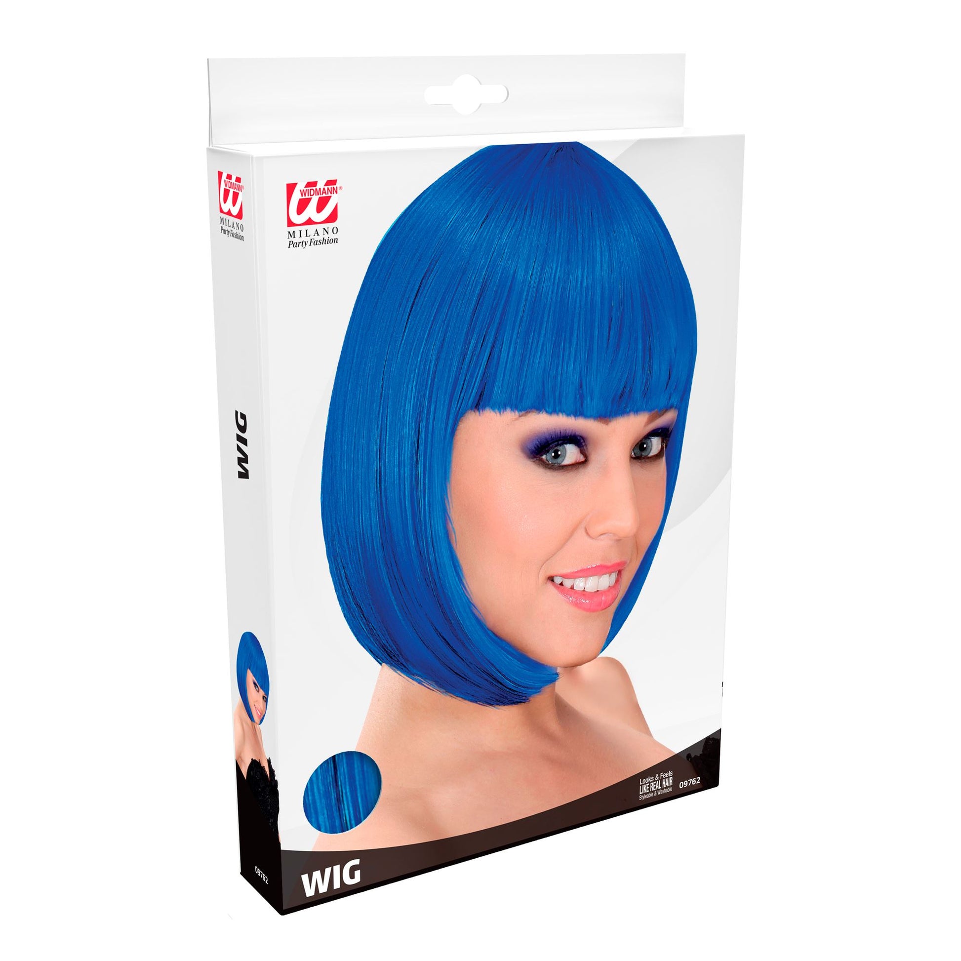 "BLAUE LOU LOU PERÜCKE" in Box – Detailansicht