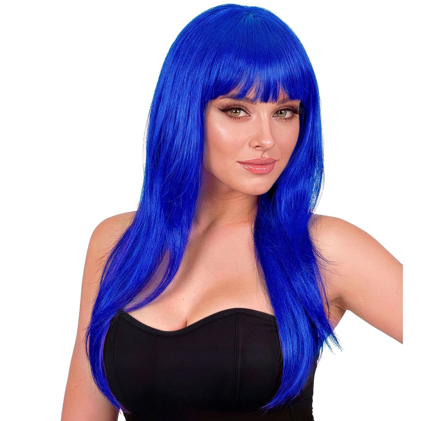 "BLAUE VOGUE PERÜCKE" in Polybag – Vorderansicht