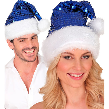 "BLAUE WEIHNACHTSMANNMÜTZE MIT PLÜSCH & PAILLETTEN" – Ansicht 3