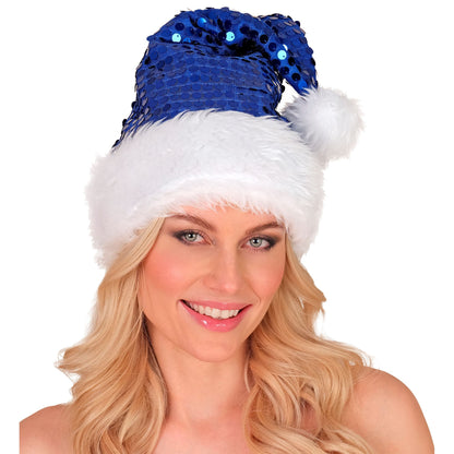 "BLAUE WEIHNACHTSMANNMÜTZE MIT PLÜSCH & PAILLETTEN" – Ansicht 4