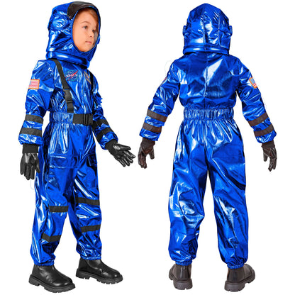 Widmann blauer Astronaut Overall mit Helm für Kinder – Rückansicht