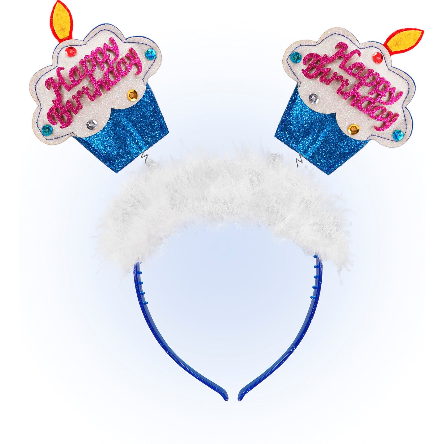 "BLAUER HAPPY BIRTHDAY KUCHEN HAARREIF UND MARABU" – Vorderansicht