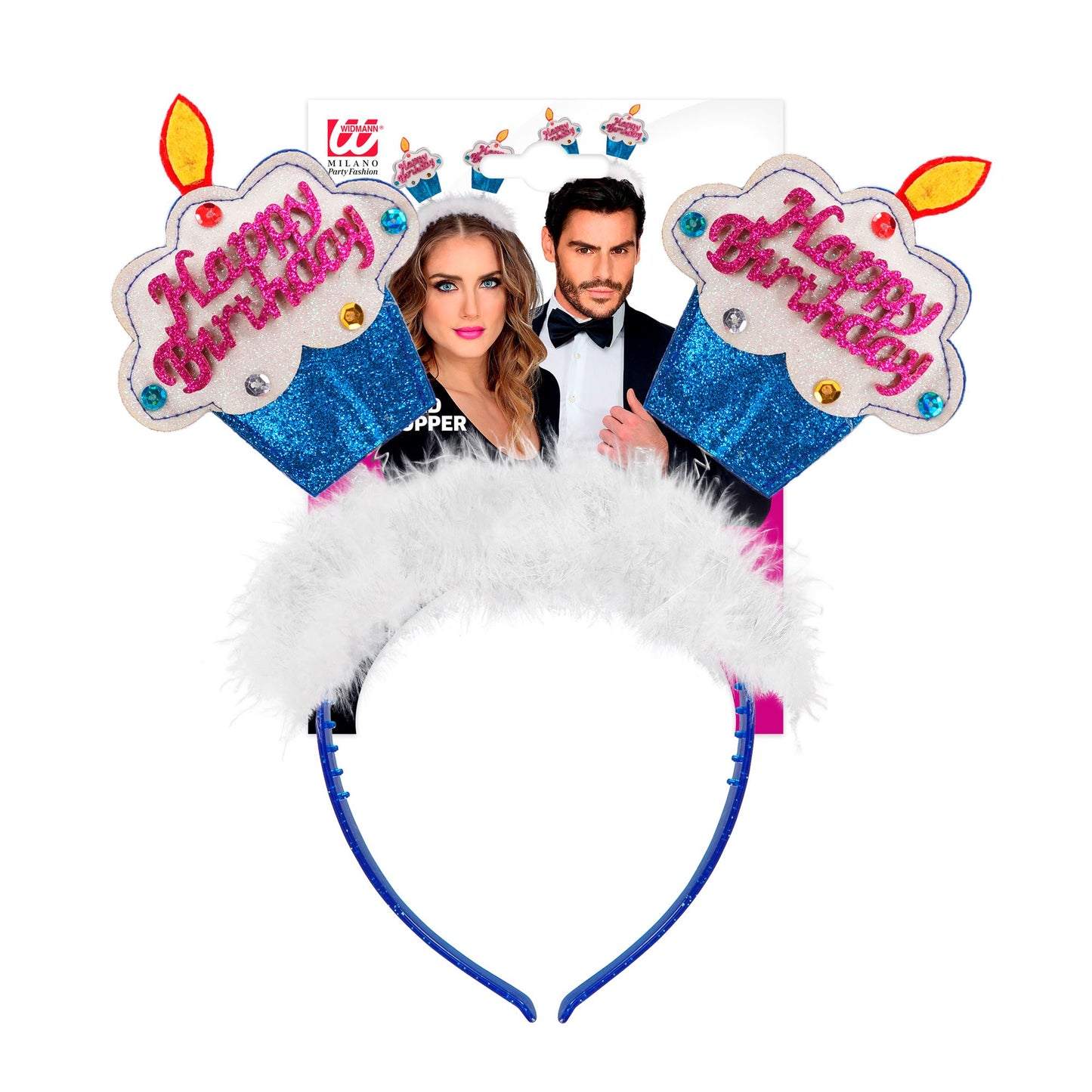 "BLAUER HAPPY BIRTHDAY KUCHEN HAARREIF UND MARABU" – Detailansicht