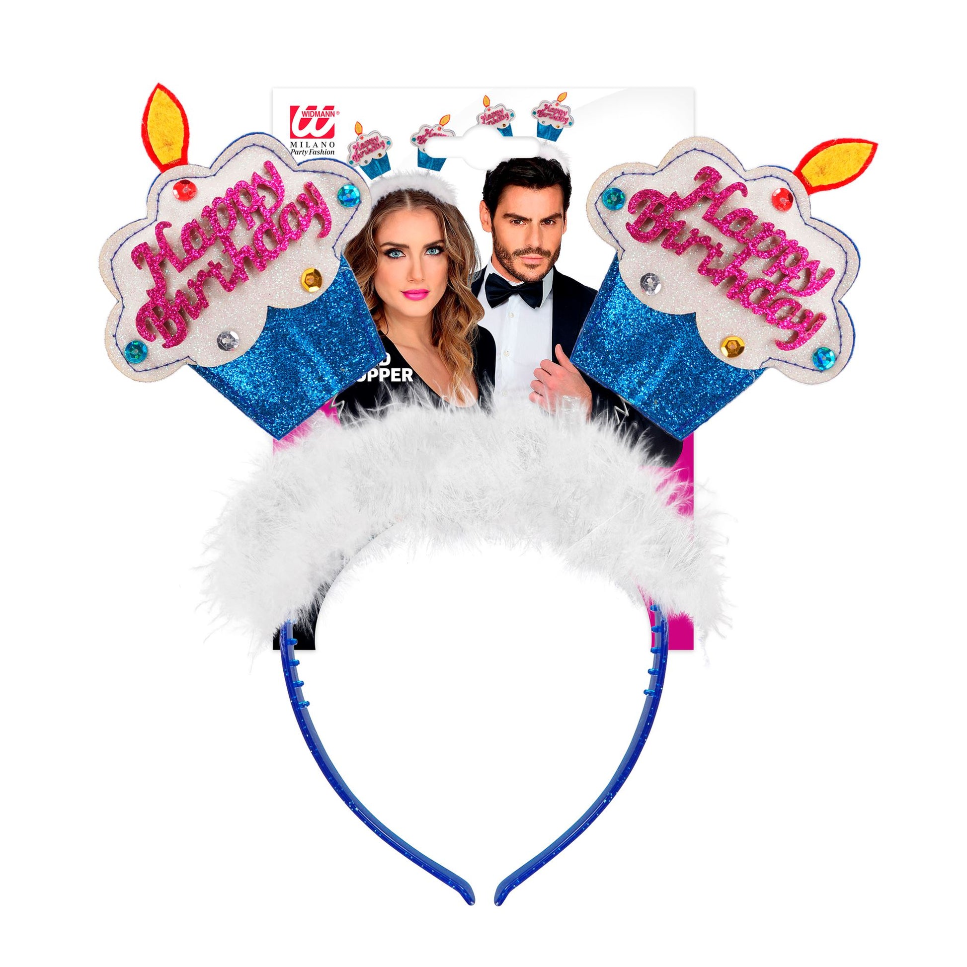 "BLAUER HAPPY BIRTHDAY KUCHEN HAARREIF UND MARABU" – Detailansicht