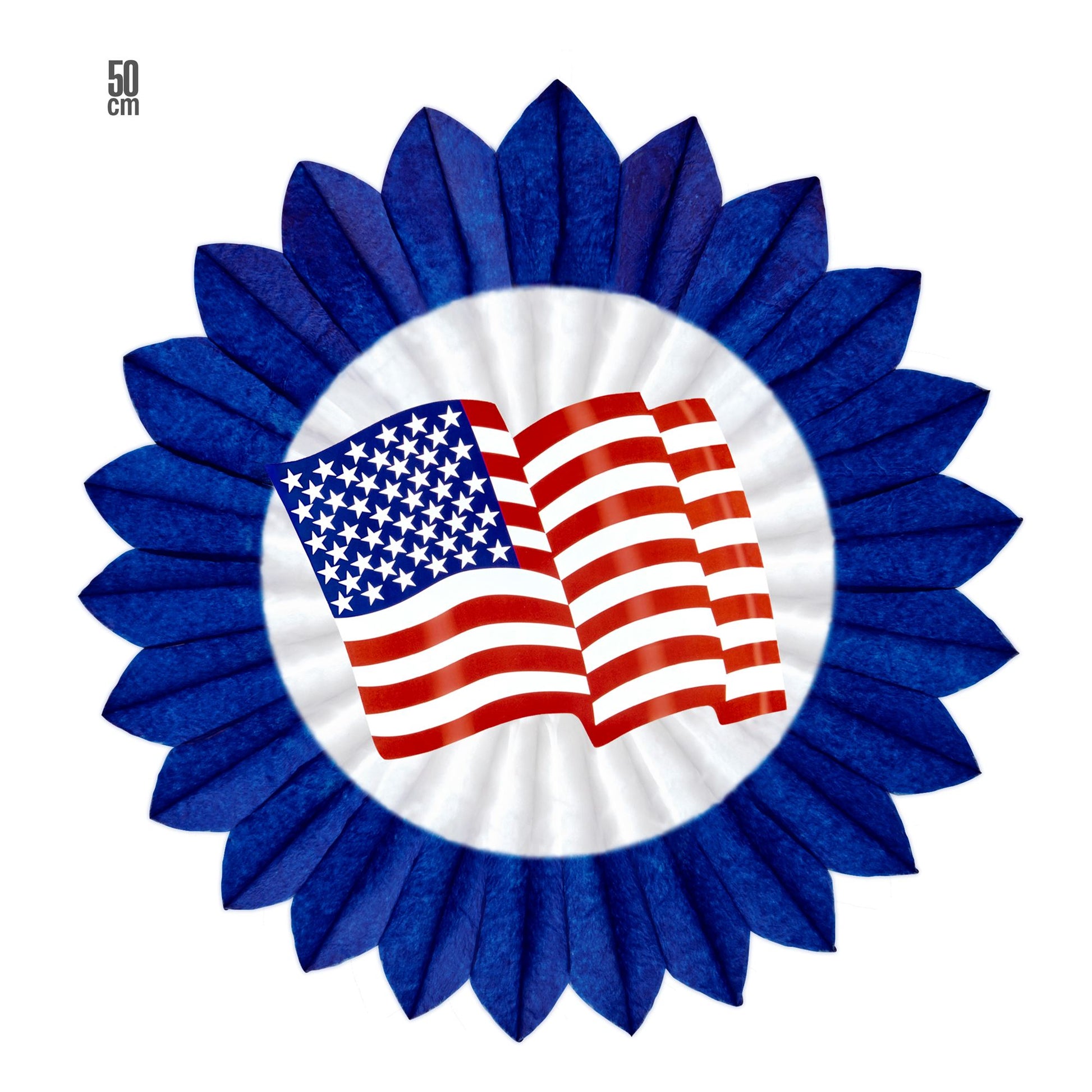 "BLAUER USA FLAGGE PAPIERFÄCHER" 50 cm – Vorderansicht