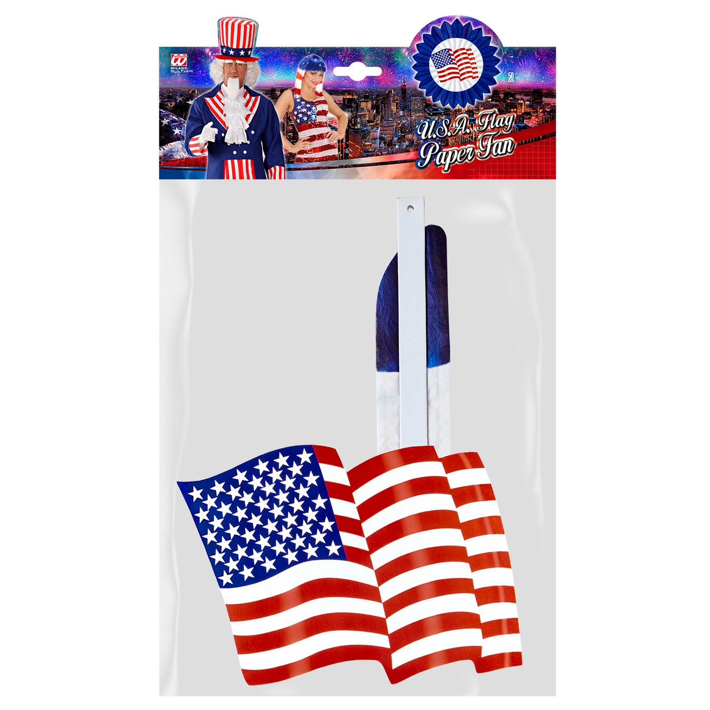 "BLAUER USA FLAGGE PAPIERFÄCHER" 50 cm – Detailansicht