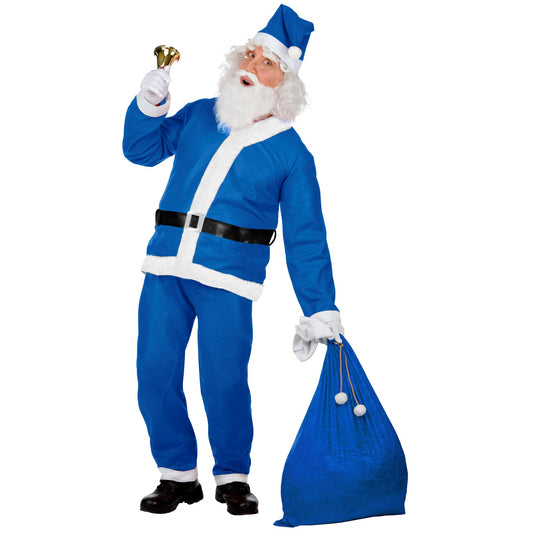 "BLAUER WEIHNACHTSMANN" (Kasack, Hose, Gürtel, Hut, Bart mit Schnurrbart) – Vorderansicht