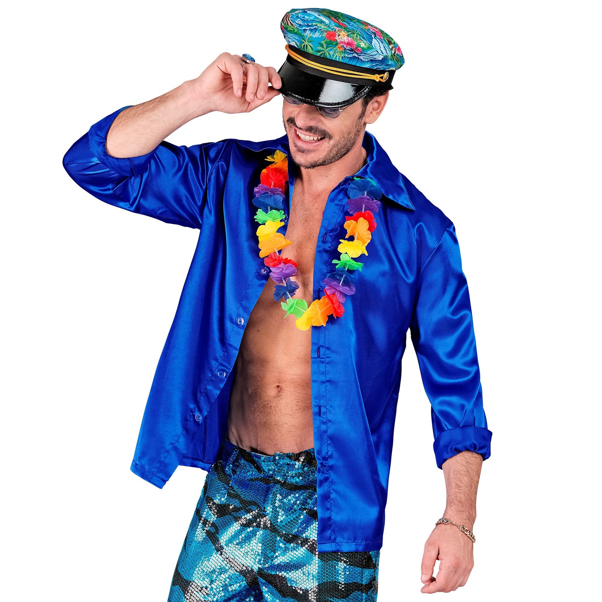 "BLAUES 70s DISCO HEMD" aus Satin – Detailansicht