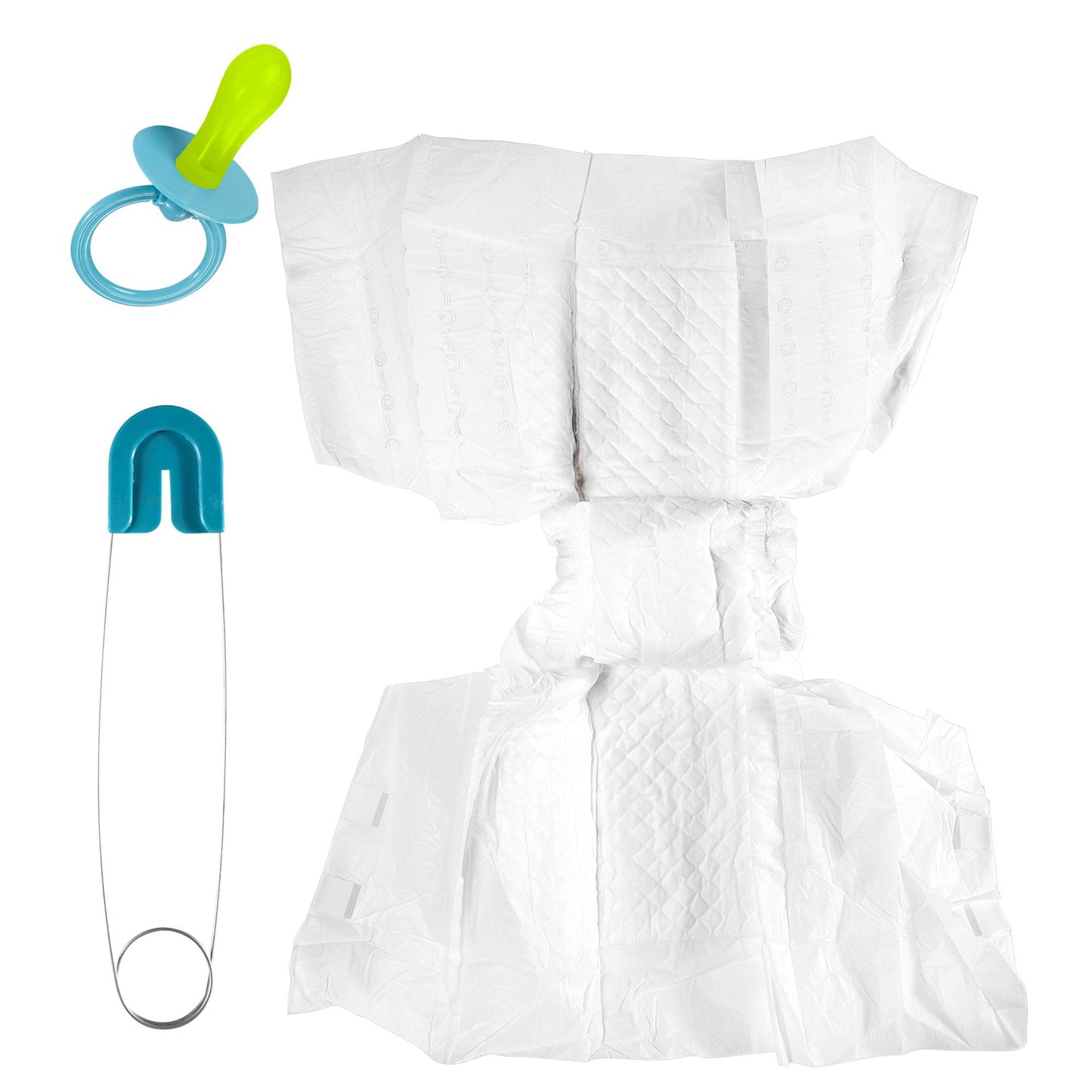"BLAUES BABY SET" (Windel, Stecknadel, Schnuller) – Vorderansicht