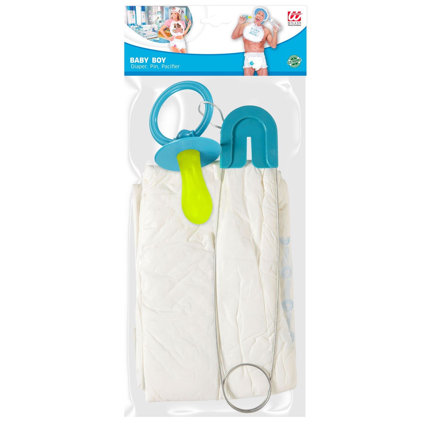 "BLAUES BABY SET" (Windel, Stecknadel, Schnuller) – Detailansicht