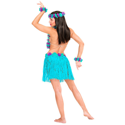 "BLAUES HAWAII-SET" (Bastrock mit Blumengürtel, Halskette, Stirnband, 2 Armbänder) – Ansicht 4