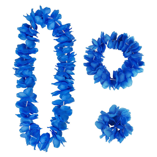 "BLAUES HAWAII-SET" (Halskette, Sitrnband, Armband) – Vorderansicht