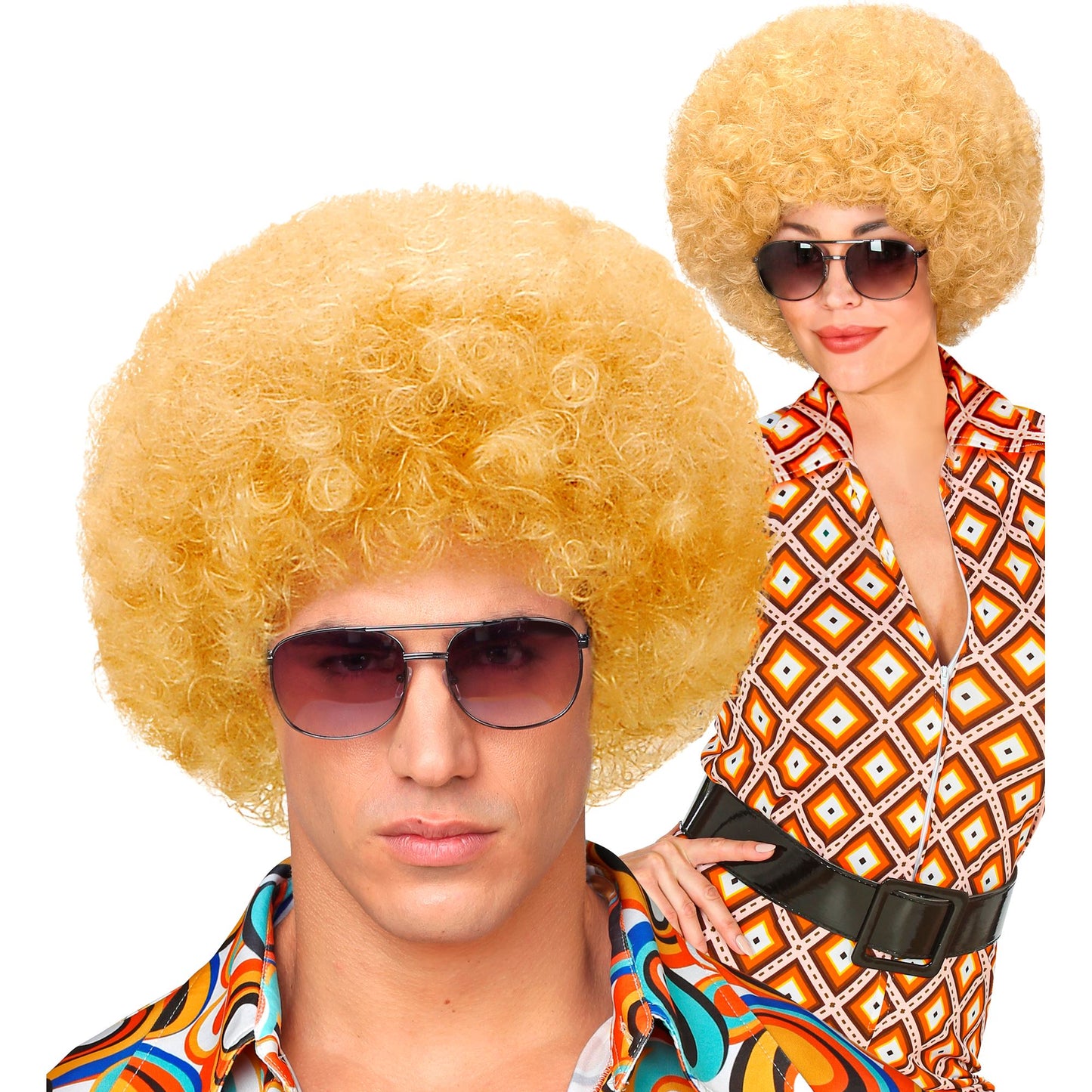 "BLONDE DISCO 70er JAHRE PERÜCKE UNISEX" in Polybag – Vorderansicht