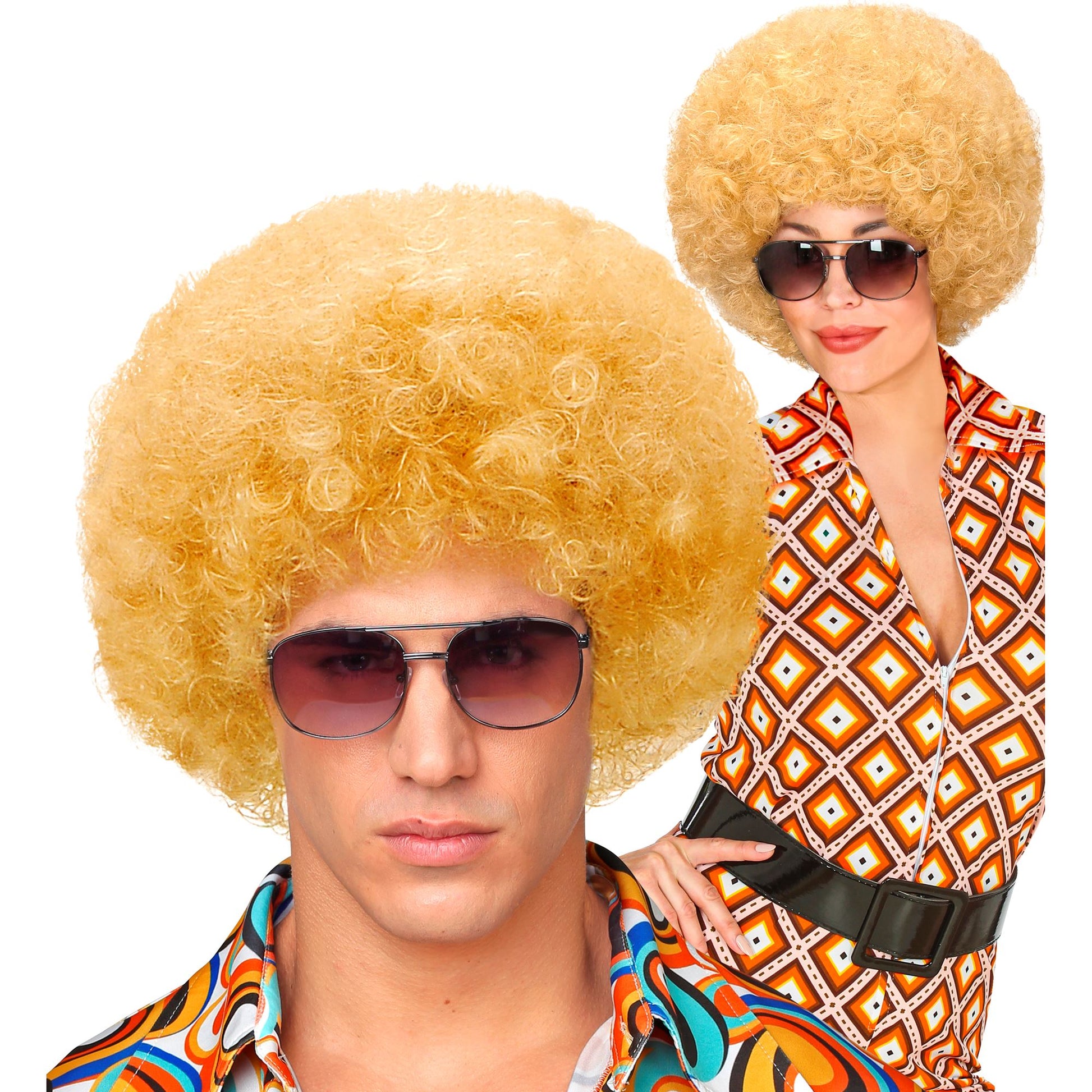 "BLONDE DISCO 70er JAHRE PERÜCKE UNISEX" in Polybag – Vorderansicht