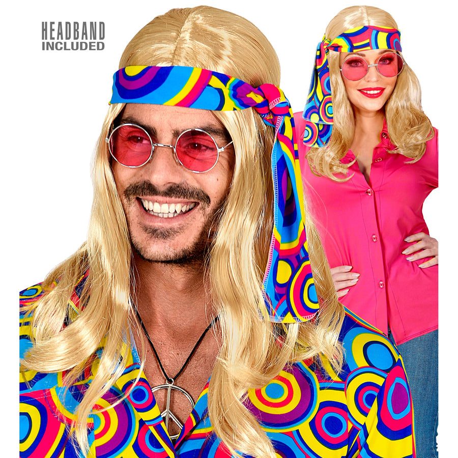 "BLONDE PERÜCKE 70ER JAHRE DISCO FEVER MIT STIRNBAND" in Box – Vorderansicht