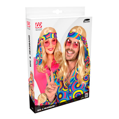 "BLONDE PERÜCKE 70ER JAHRE DISCO FEVER MIT STIRNBAND" in Box – Detailansicht