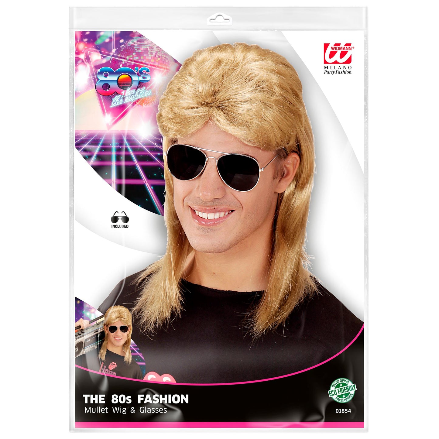 "BLONDE PERÜCKE VOKUHILA 80er JAHRE MIT BRILLE" in Polybag – Detailansicht