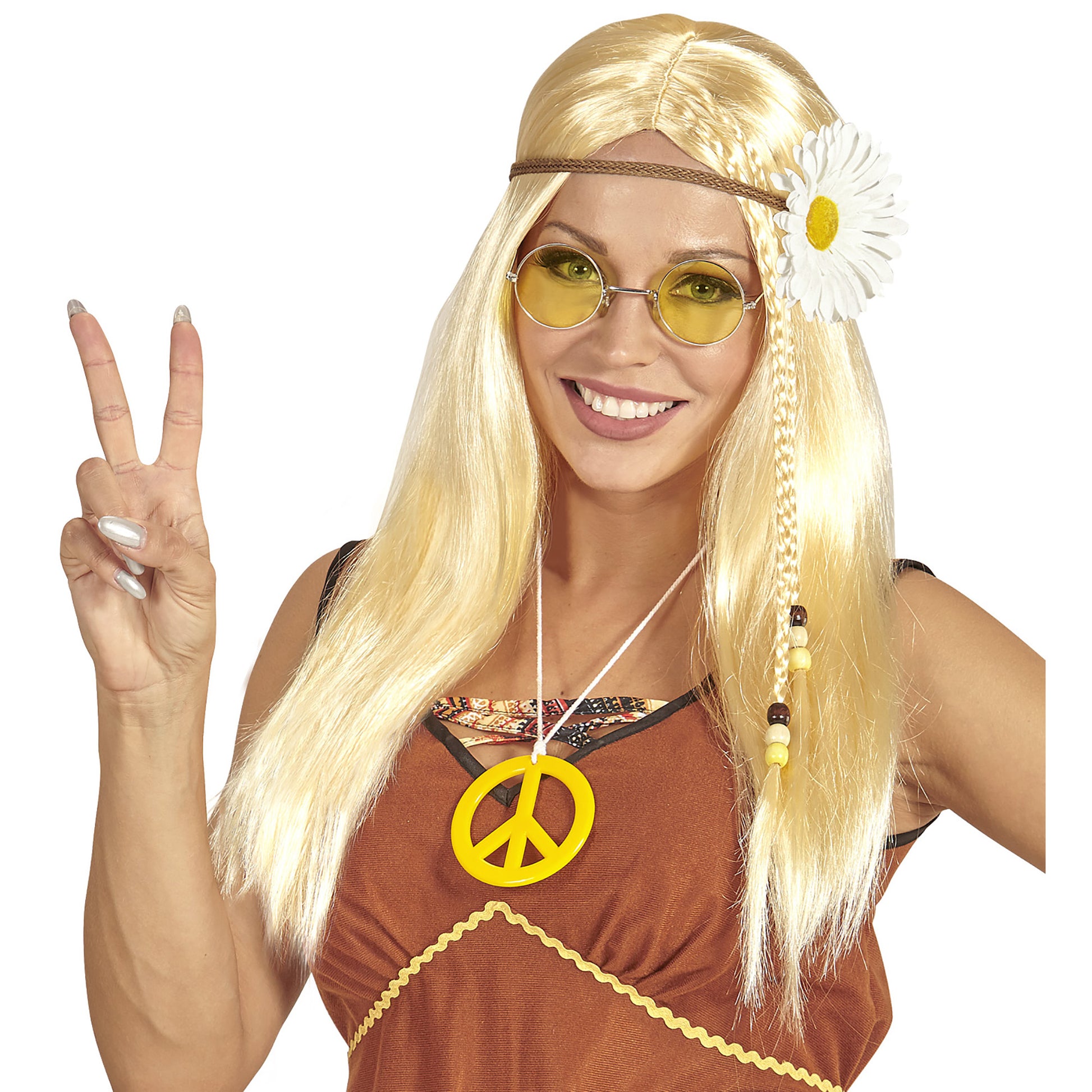 "BLONE HIPPIE PERÜCKE MIT BLUMENSTIRNBAND" in Polybag – Ansicht 3