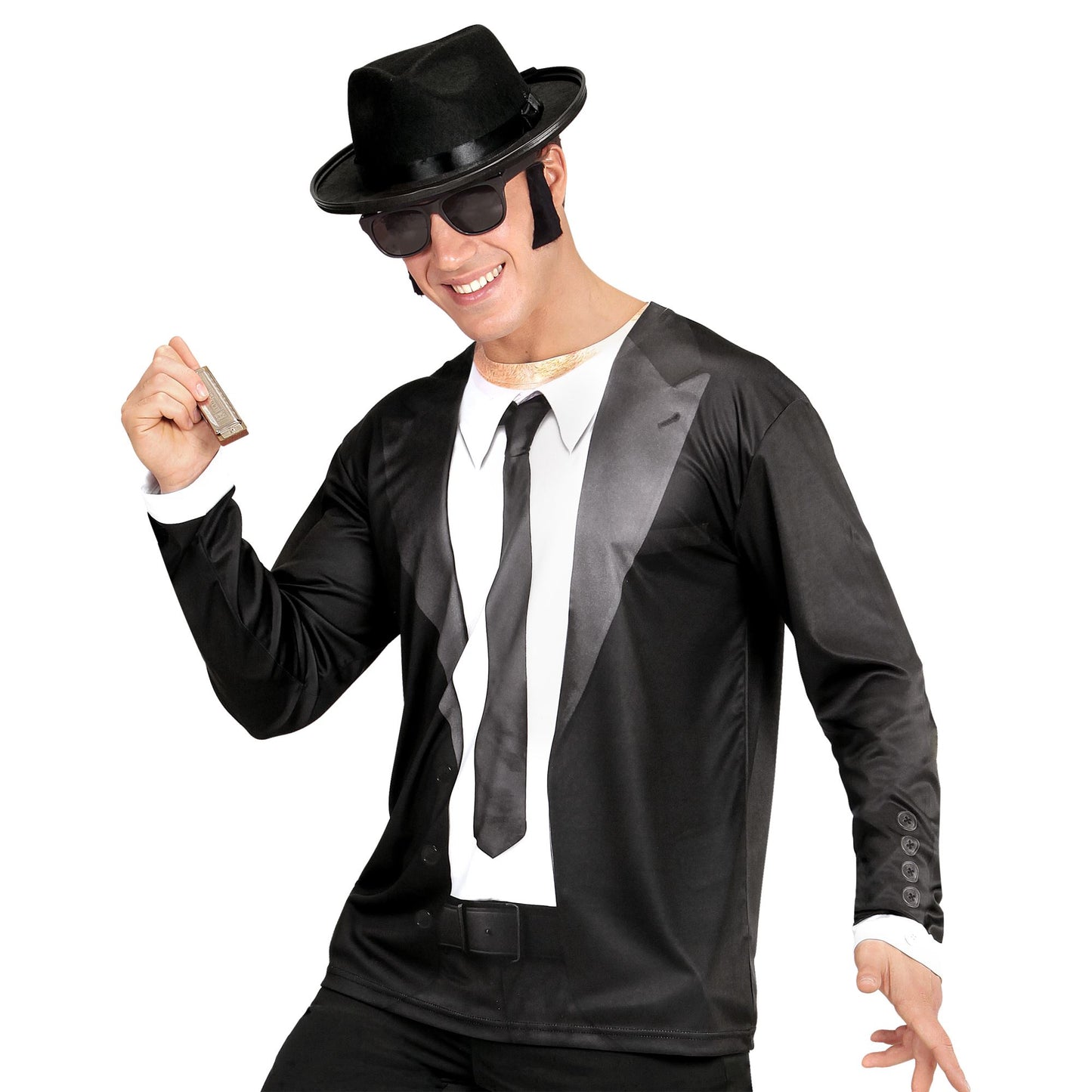 "BLUES MAN" (in Fotosublimation bedrucktes Longsleeve) – Vorderansicht