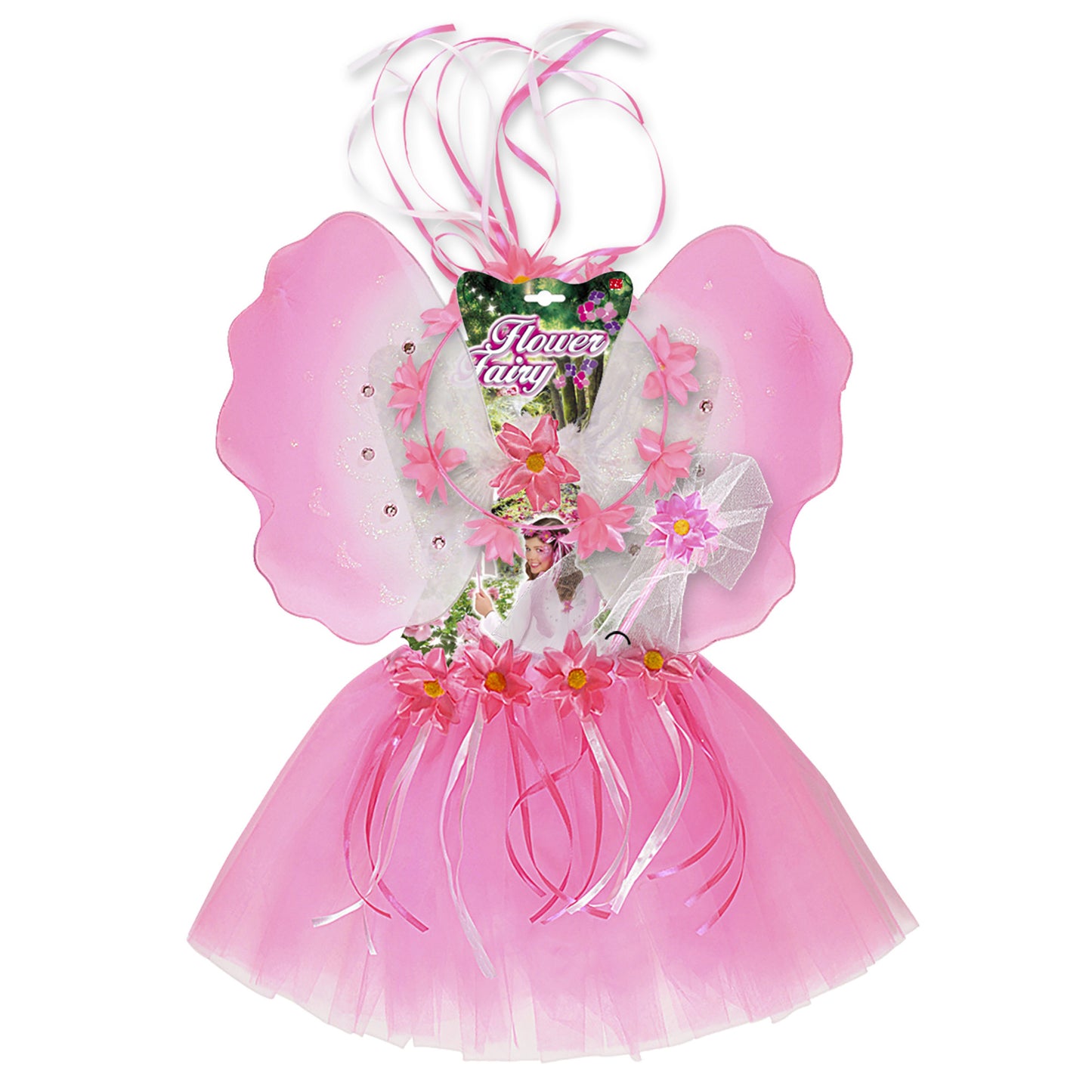 "BLUMENFEE" Dress- Up- Set (Tutu, Flügel, Kopfbedeckung, Feenstab) – Detailansicht