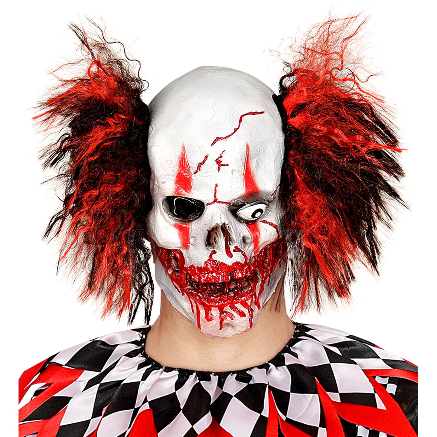 "BLUTIGE CLOWNTOTENKOPFMASKE MIT HAAR" – Vorderansicht