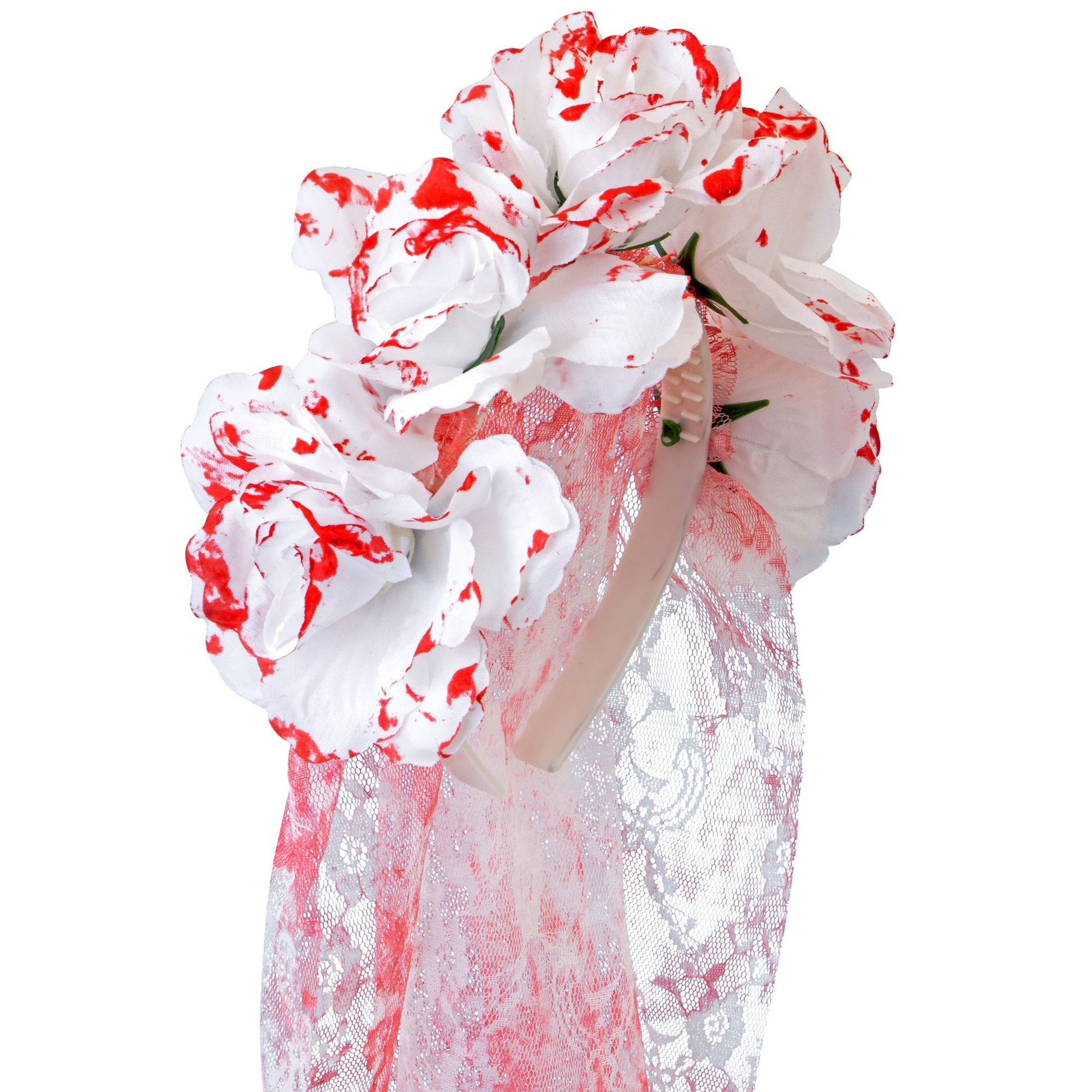"BLUTIGER BRAUTSCHLEIER MIT ROSEN" – Vorderansicht