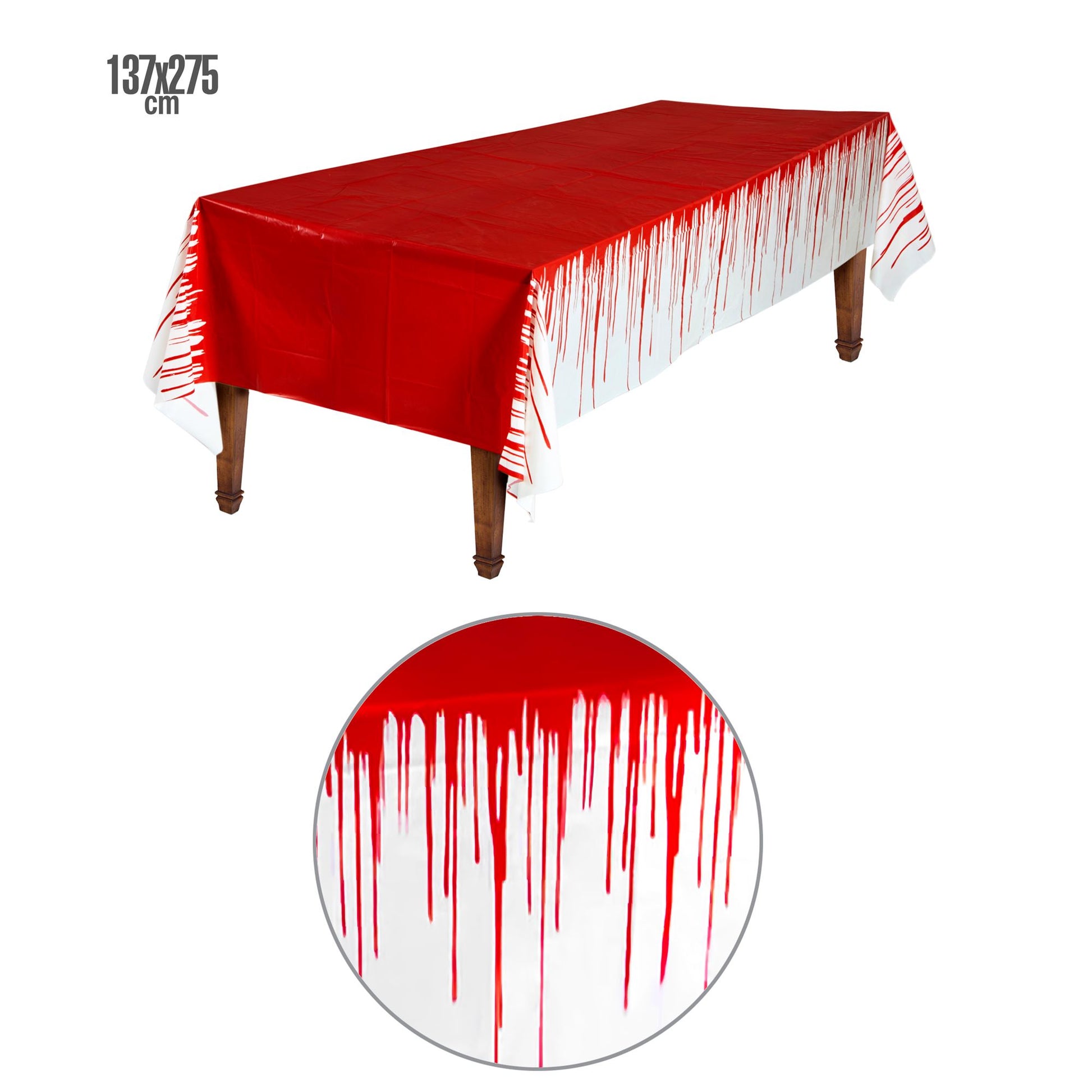 "BLUTVERSCHMIERTE TISCHDECKE" 137x275 cm – Vorderansicht
