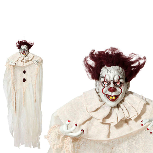 Böser Clown Halloween Dekoration Beige 130 x 96 x 14 cm mit Beleuchtung und Sound - Fasnacht24.ch