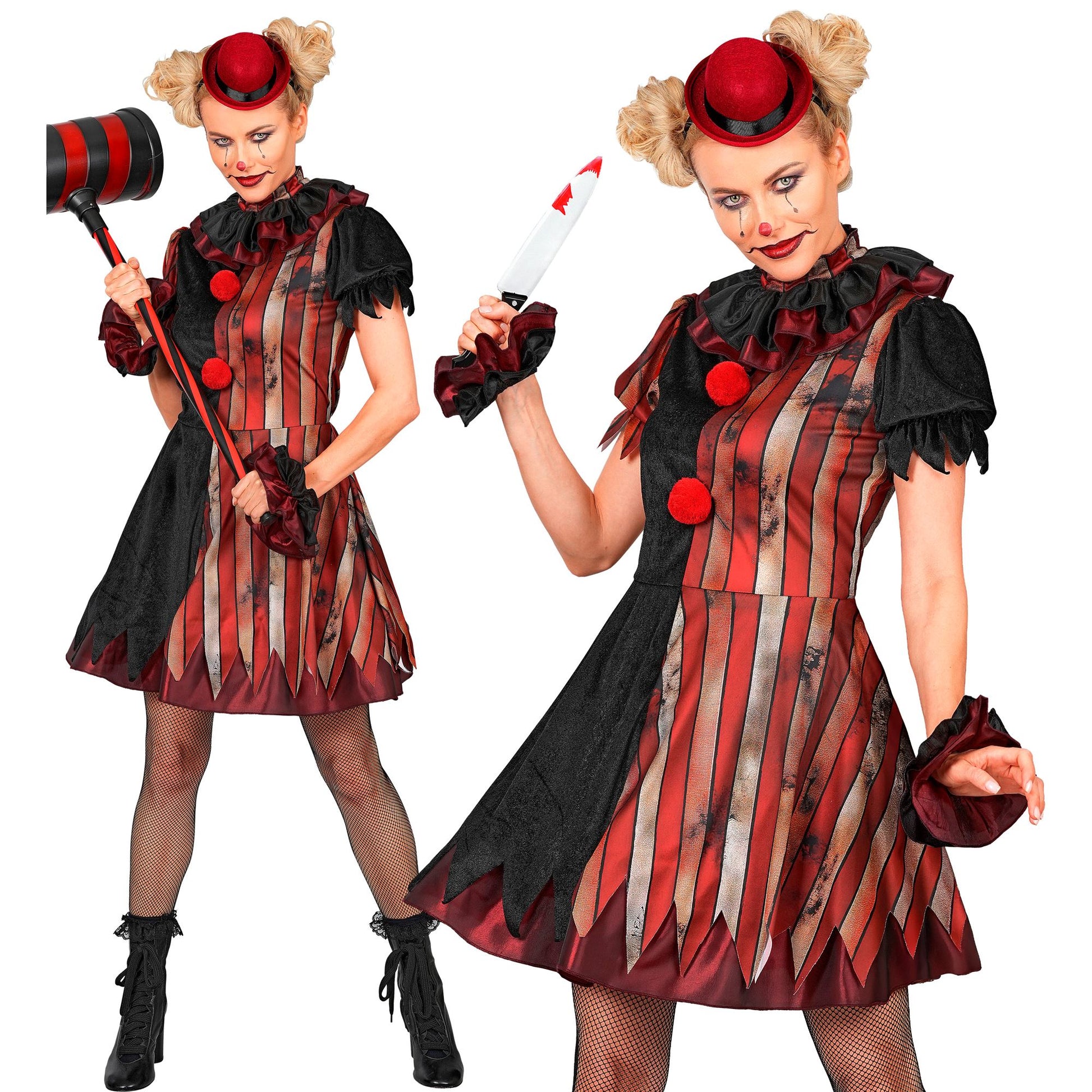 "BÖSER CLOWN" (Kleid, Petticoat, Kragen, Minihut) – Vorderansicht