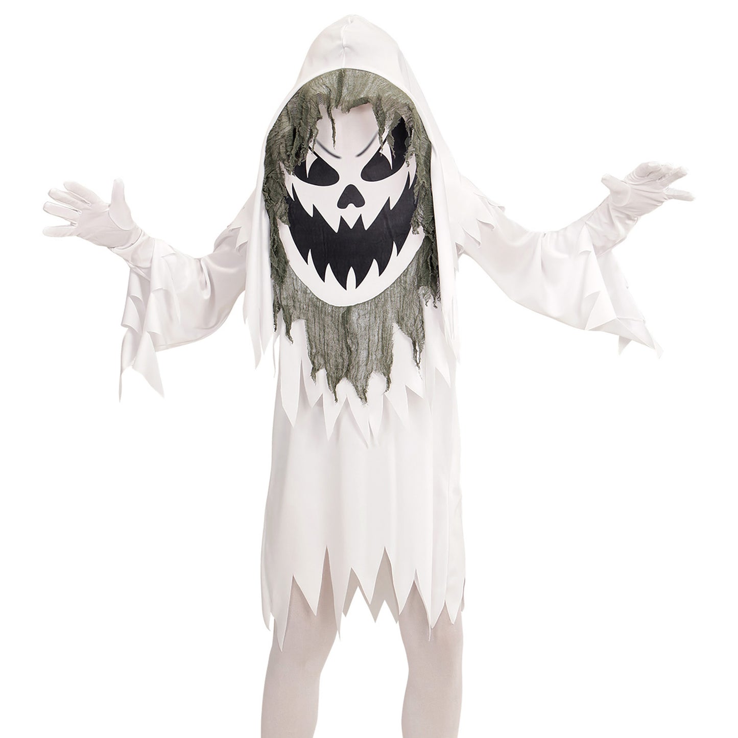 "BÖSER GEIST" (Robe, Riesenmaske mit Kapuze) – Vorderansicht