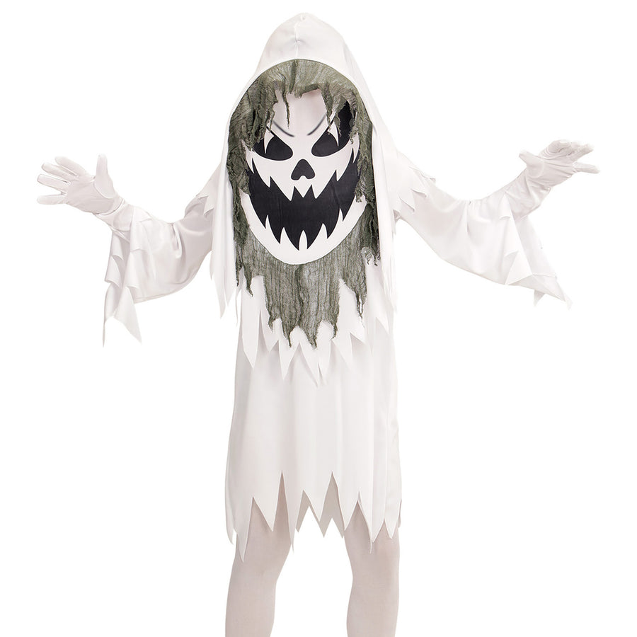 "BÖSER GEIST" (Robe, Riesenmaske mit Kapuze) – Vorderansicht