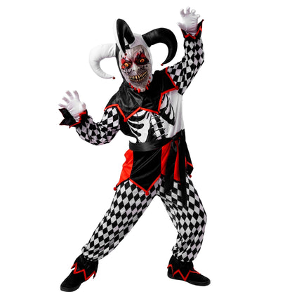 "BÖSER JESTER" (Oberteil, Hose, Gürtel, Maske, Hut) – Vorderansicht