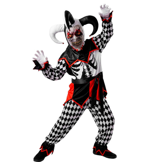 "BÖSER JESTER" (Oberteil, Hose, Gürtel, Maske, Hut) – Vorderansicht