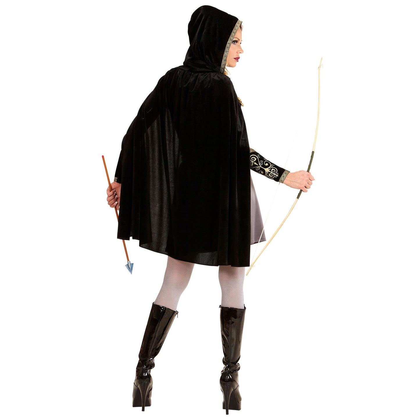 "BOGENSCHÜTZIN" (Kleid, Gürtel, Schulterriemen mit Schnalle, Armstulpen, Umhang mit Kapuze) – Ansicht 4