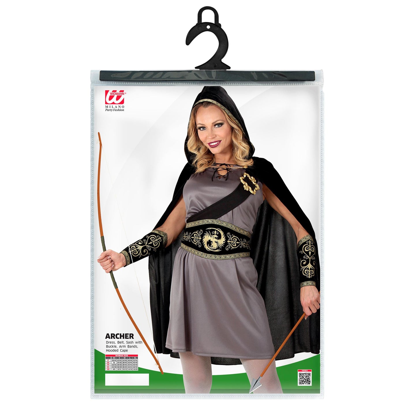 "BOGENSCHÜTZIN" (Kleid, Gürtel, Schulterriemen mit Schnalle, Armstulpen, Umhang mit Kapuze) – Ansicht 5