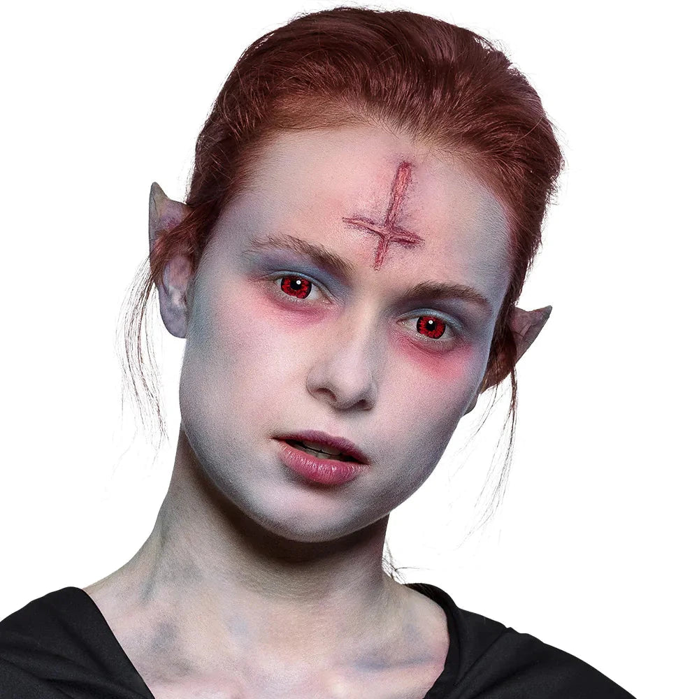 Rote, wiederverwendbare Kontaktlinsen in einer 2er-Packung für Halloween oder Cosplay.