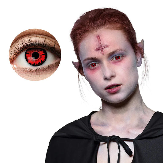 Rote, wiederverwendbare Kontaktlinsen in einer 2er-Packung für Halloween oder Cosplay.