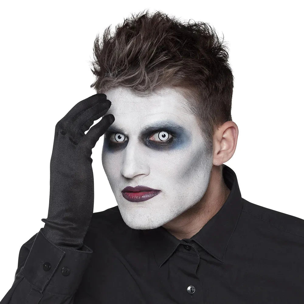 Schwarz-weiße Halloween-Kontaktlinsen mit intensivem Maniac-Effekt für eine Woche Tragezeit.