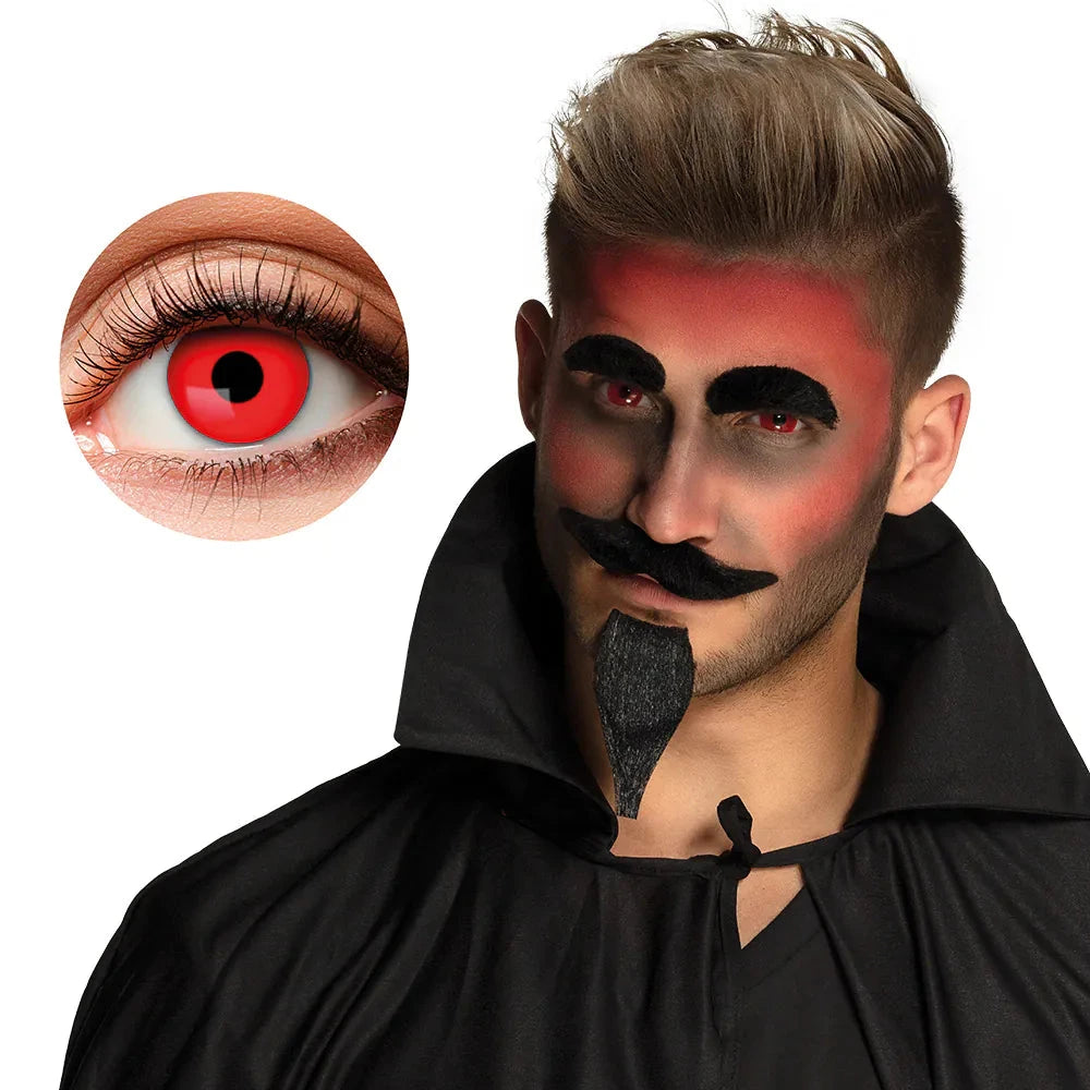 Rote Teufel Kontaktlinsen in einem 2er-Pack, ideal für Halloween und Cosplay.