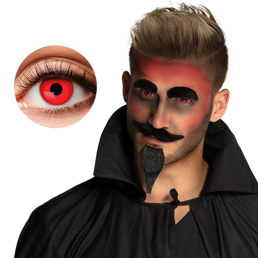 Rote Teufel Kontaktlinsen in einem 2er-Pack, ideal für Halloween und Cosplay.