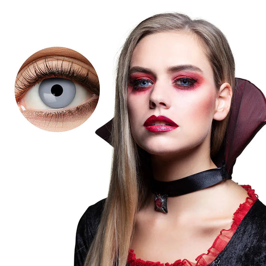 Schwarz-graue Vampir-Kontaktlinsen für eine Woche Tragedauer, 2 Stück im Set.