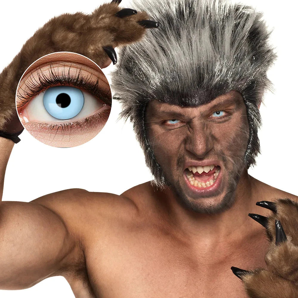 Blaue Werewolf-Kontaktlinsen für eindrucksvollen Cosplay-Look, wiederverwendbar für 7 Tage.