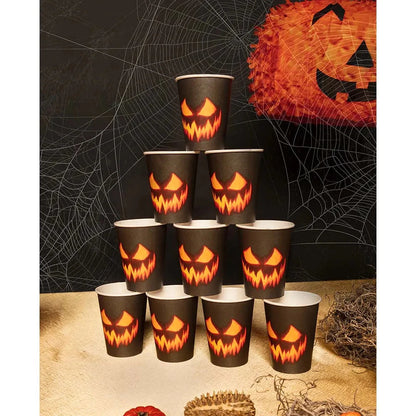 Halloween Einweg Trinkbecher – Boland Creepy Pumpkin Papierbecher 10er Set - Fasnacht24.ch