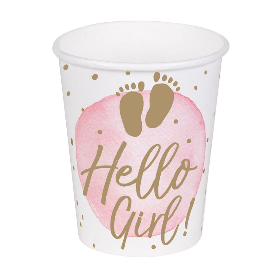 Boland Hello Girl! Pappbecher 10er Pack 210ml Rosa Baby Shower – Produktansicht