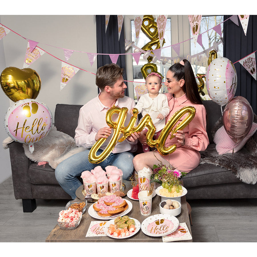 Pappteller Hello Girl! – Boland 10er Pack 23cm Rosa Baby Shower – Detailansicht
