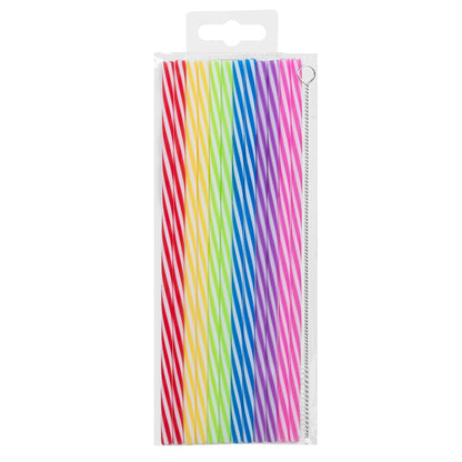 Boland Edelstahl Trinkhalme Set 12 Stück bunt 21 cm mit Reinigungsbürste – Seitenansicht