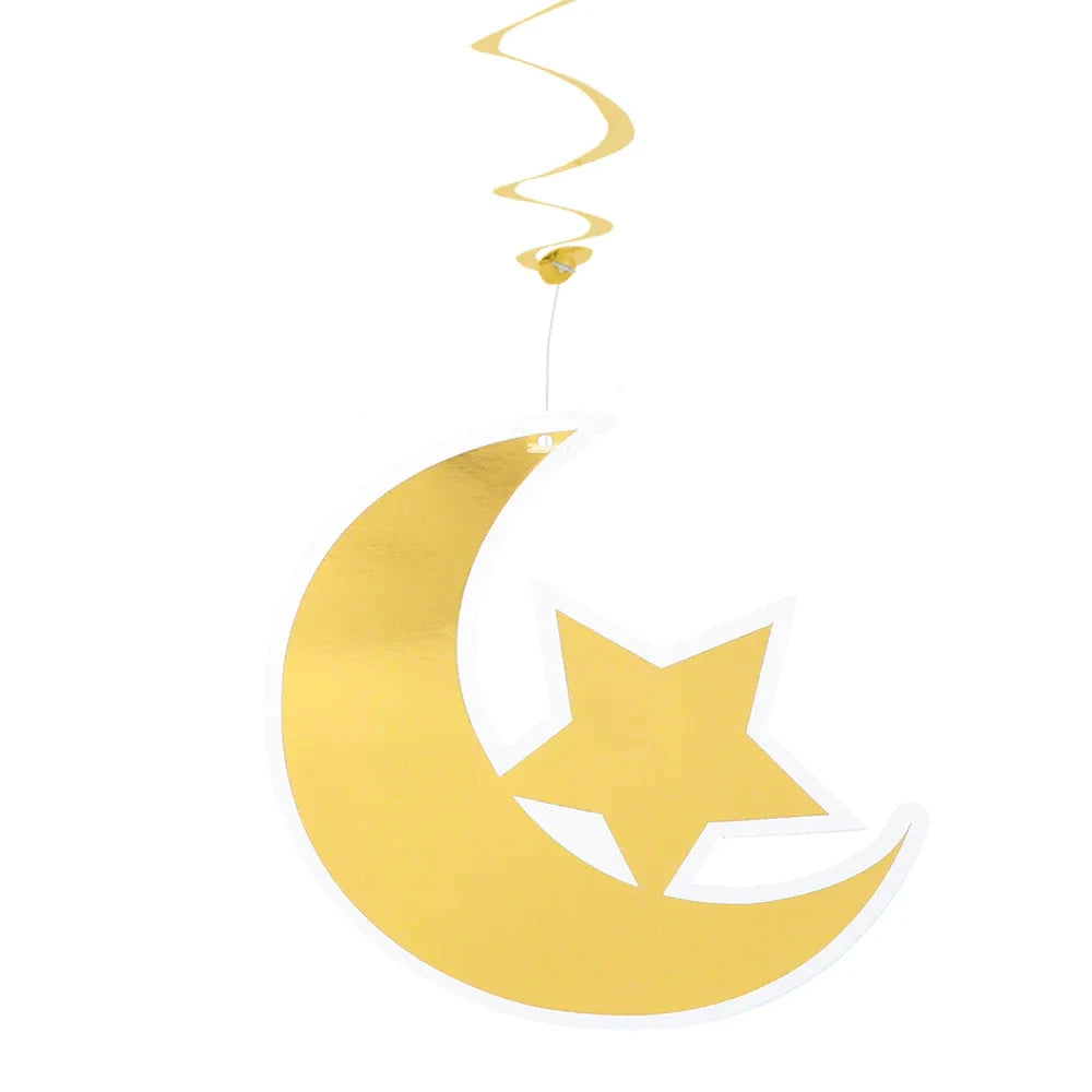 Zwei goldfolierte 85 cm lange Girlanden mit festlichem Eid Mubarak Design.