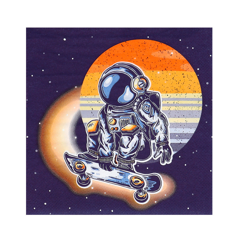 Drei-lagige Papierservietten mit bunten Weltraummotiven, 33x33 cm, 20 Stück.