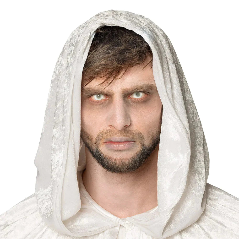 Weiße Kontaktlinsen für Halloween und Cosplay in einer Packung mit zwei Linsen.